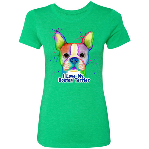 I Love My Boston Terrier Design Ladies' Triblend T-Shirt