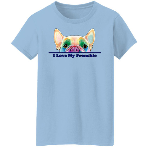I Love My Frenchie Pee-a-Boo French Bulldog Design Ladies' 5.3 oz. V-Neck T-Shirt