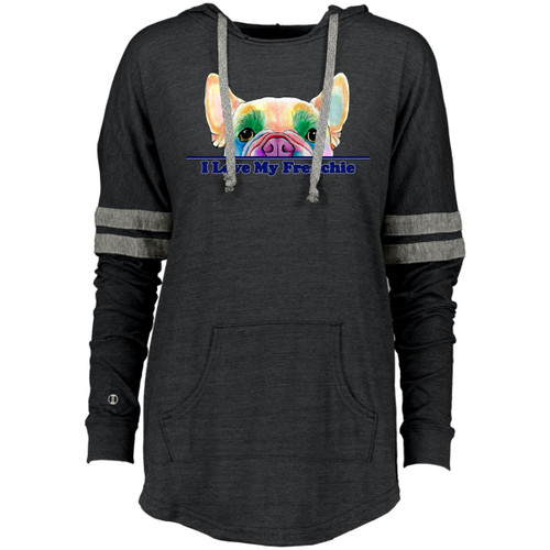 I Love My Frenchie Pee-a-Boo French Bulldog Design Ladies Hooded Low Key Pullover