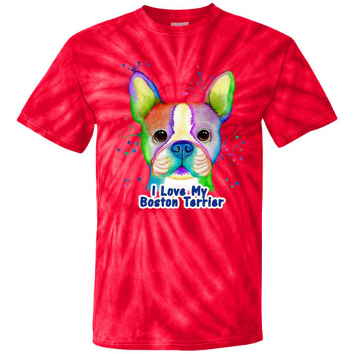 I Love My Boston Terrier Design Youth Tie Dye T-Shirt