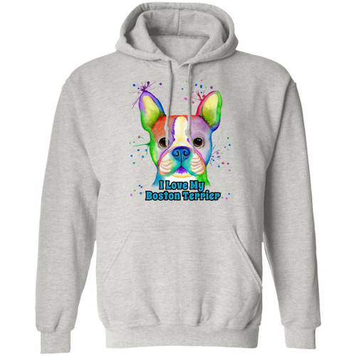 I Love My Boston Terrier Colorful Boston Terrier Design Pullover Hoodie Dark Z66