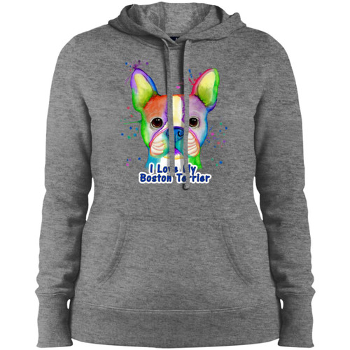 I Love My Boston Terrier Colorful Boston Terrier Design Womens' Pullover Hooded Sweatshirt LST254