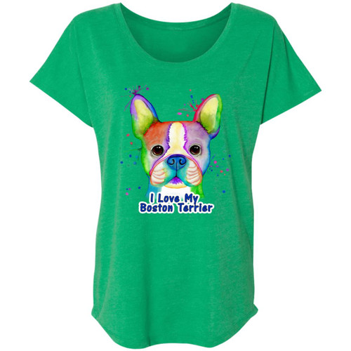 I Love My Boston Terrier Colorful Boston Terrier Design Womens' Triblend Dolman Sleeve NL6760