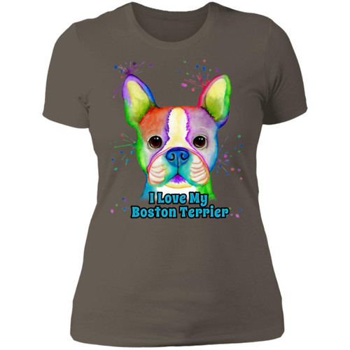 I Love My Boston Terrier Colorful Boston Terrier Design Womens' Boyfriend T-Shirt Dark NL3900
