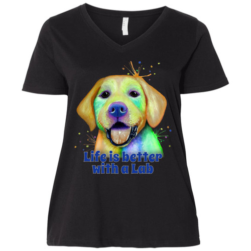 Life is Better with a Lab Labrador Retriever Design Ladies' Curvy V-Neck T-Shirt 3807