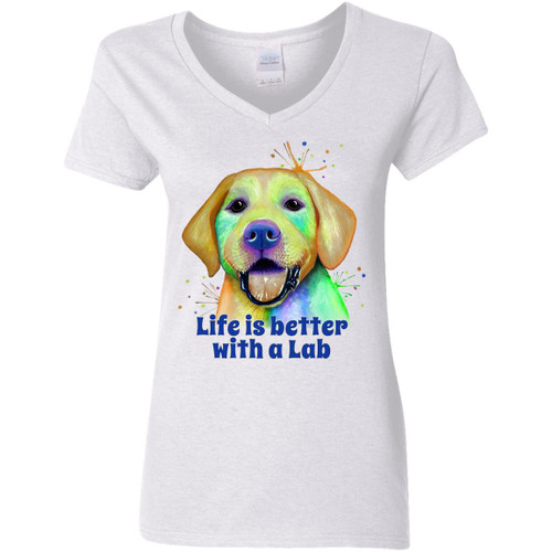 Life is Better with a Lab Labrador Retriever Design Ladies' 5.3 oz. V-Neck T-Shirt G500VL