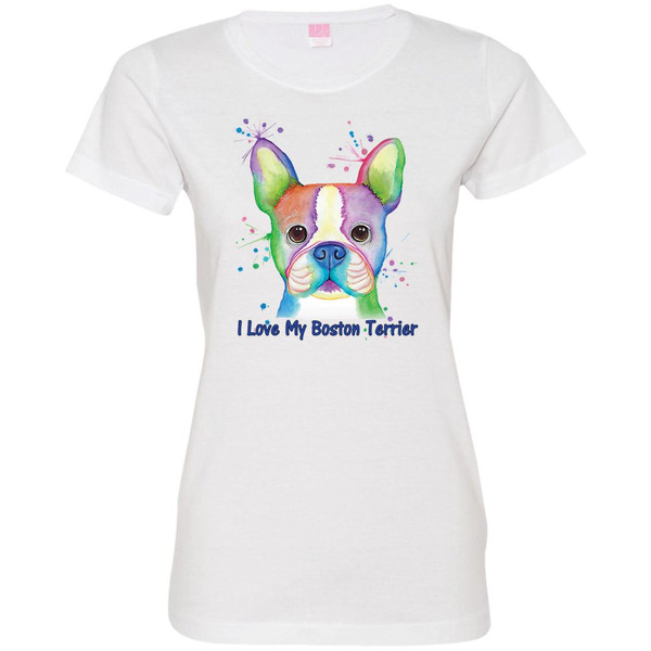 I Love My Boston Terrier Design Ladies' Fine Jersey T-Shirt