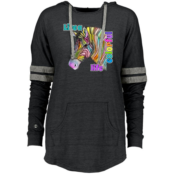 Live a Colorful Life Zebra Design Ladies Hooded Low Key Pullover