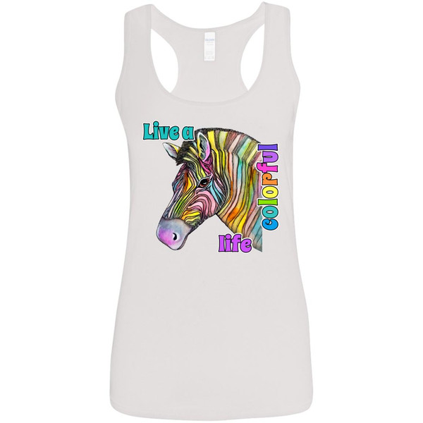 Live a Colorful Life Zebra Design Ladies' Softstyle Racerback Tank