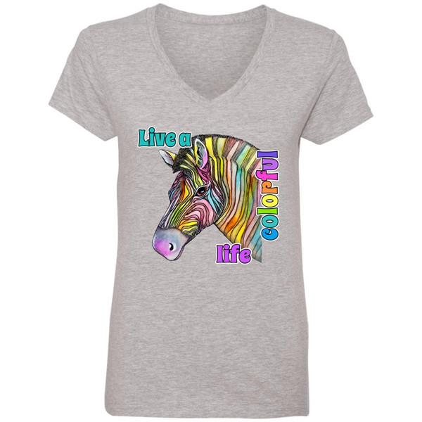 Live a Colorful Life Zebra Design Ladies' V-Neck T-Shirt