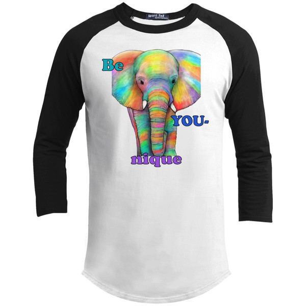 Be YOU-nique Colorful Elephant Design Youth 3/4 Raglan Sleeve Shirt