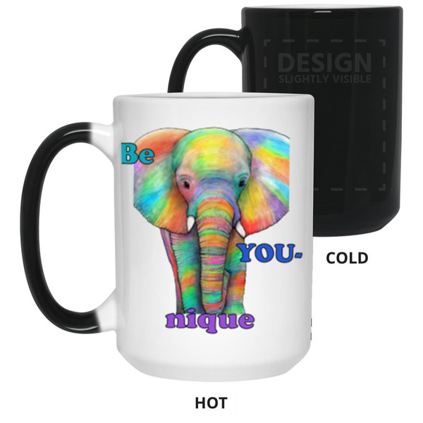 Be YOU-nique Colorful Elephant Design 15 oz. Color Changing Mug