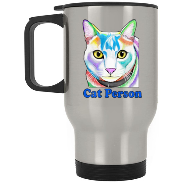 Cat Person Tabby Cat Design Silver Stainless Steel Travel Mug