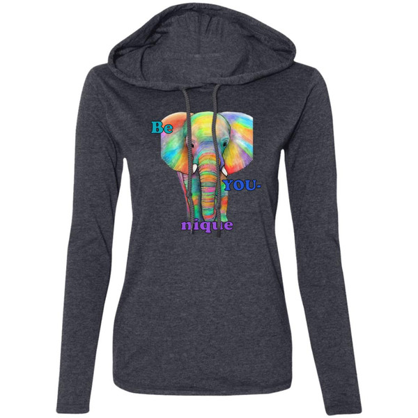 Be YOU-nique Colorful Elephant Design Womens' LS T-Shirt Hoodie