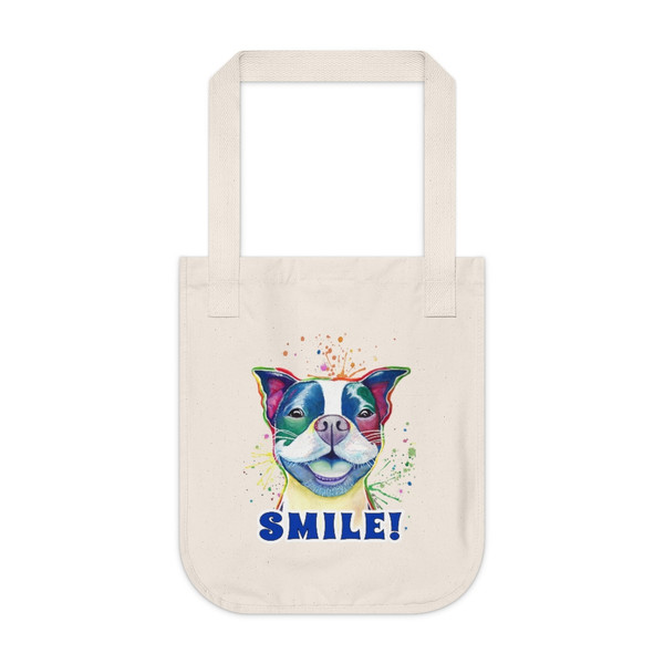 Smile! Smiling Boston Terrier Design Organic Canvas Tote Bag