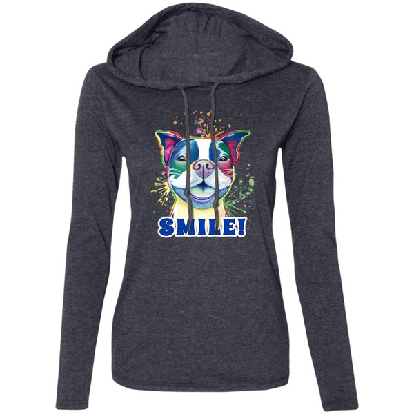 Smile! Smiling Boston Terrier Design Ladies' LS T-Shirt Hoodie