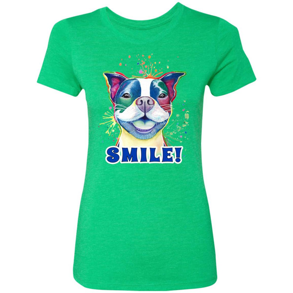 Smile! Smiling Boston Terrier Design Ladies' Triblend T-Shirt