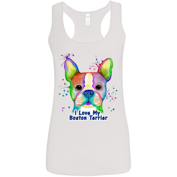 I Love My Boston Terrier Colorful Boston Terrier Design Womens' Softstyle Racerback Tank G645RL