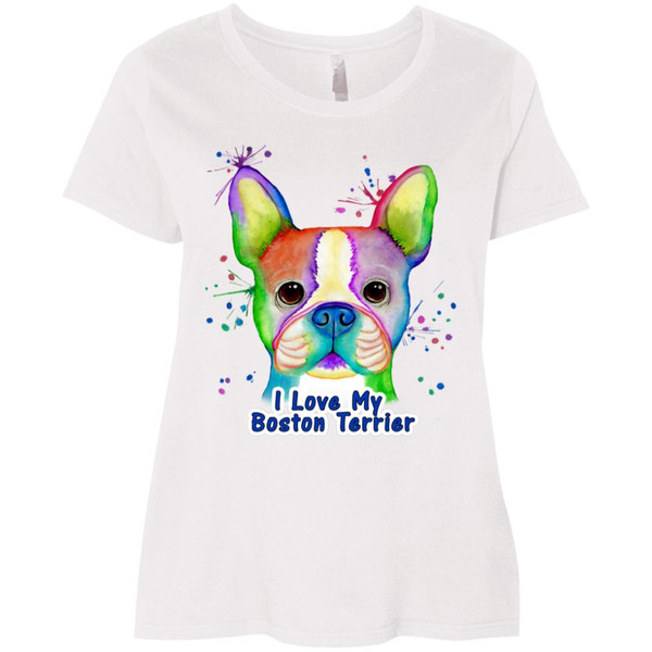 I Love My Boston Terrier Colorful Boston Terrier Design Womens' Curvy T-Shirt 3804