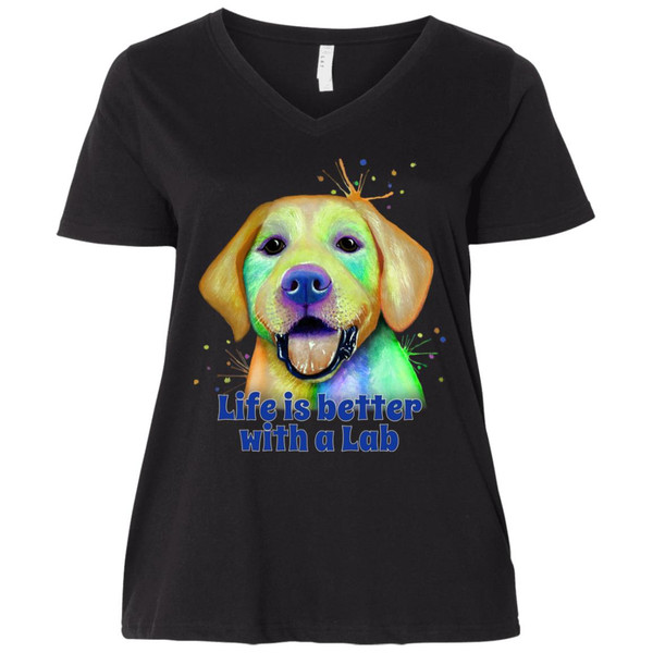 Life is Better with a Lab Labrador Retriever Design Ladies' Curvy V-Neck T-Shirt 3807