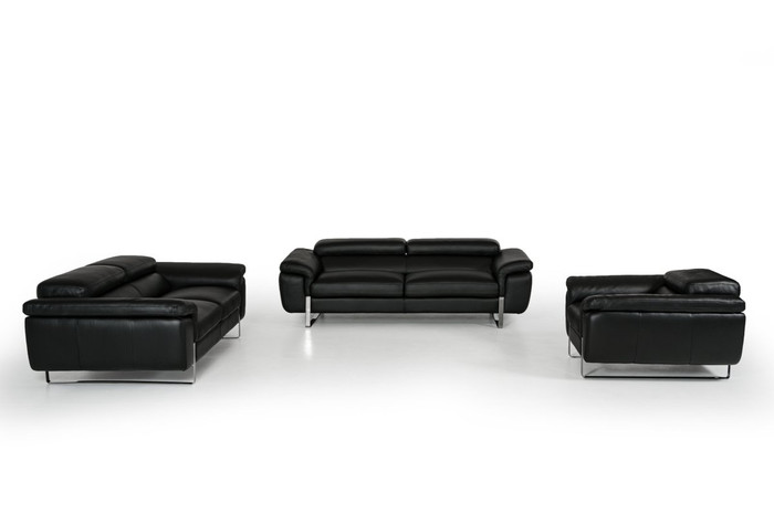 VIG Furniture VGFTHIGHLINE-BLK-TOP David Ferrari Highline Italian Modern Black Leather Sofa Set