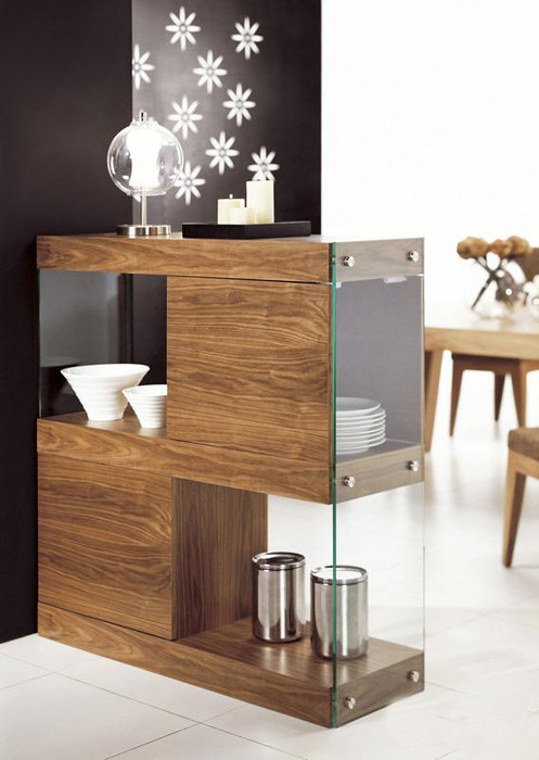 VIG Furniture VGCNCP0602E-WAL Modrest Aura Modern Walnut & Glass Square Cabinet