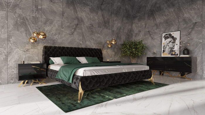 VIG Furniture VGVCBD8111-BLKGLD Modrest Legend Modern Black Velvet & Gold Bed