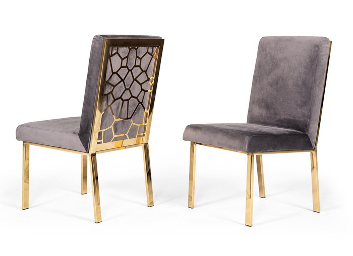 VIG Furniture VGVCB0258G-GRY Modrest Reba Modern Grey Velvet & Gold Dining Chair (Set Of 2)
