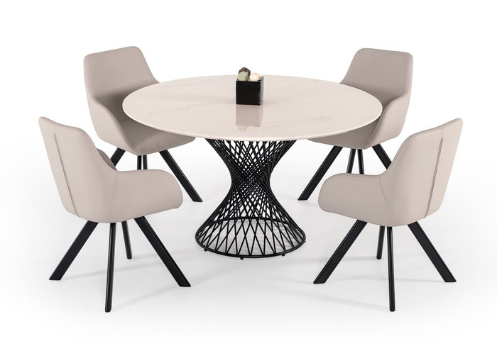 VIG Furniture VGMAMIT-5167 Modrest Joyce Modern Round White Cultured Marble Dining Table