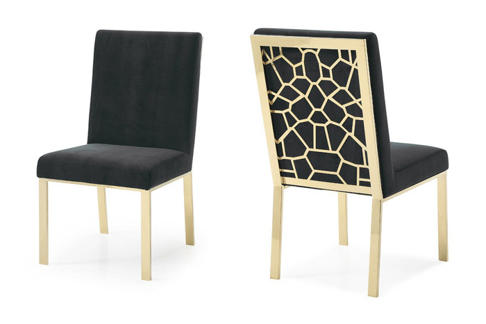 VIG Furniture VGVCB0258G-BLK Modrest Reba Modern Black Velvet & Gold Dining Chair (Set Of 2)