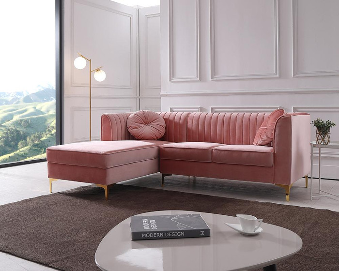 VIG Furniture VG2T1128-PNK Divani Casa Rachel Modern Pink Velvet Sectional Sofa