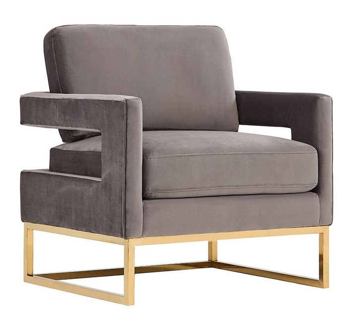 VIG Furniture VGRH-RHS-AC-201-GRY Modrest Edna Modern Grey Velvet & Gold Accent Chair