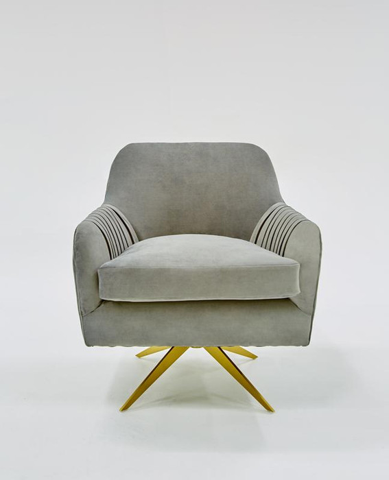 VIG Furniture VGHKF3054-50-GRY Divani Casa Abigail Modern Grey Velvet Swivel Accent Chair