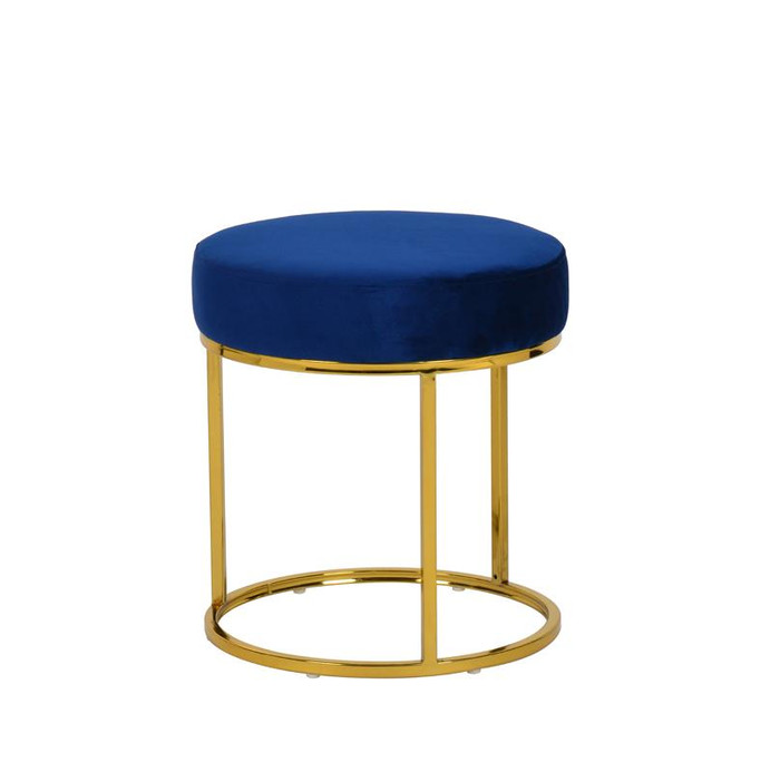 VIG Furniture VGFH-FDC8017-BLU Modrest Elmont Modern Blue Velvet & Gold Stool Ottoman