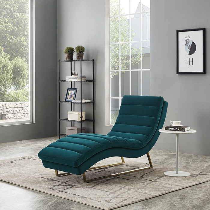 VIG Furniture VGMB-1820-GRN Divani Casa Auburn Modern Green Velvet Lounge Chaise