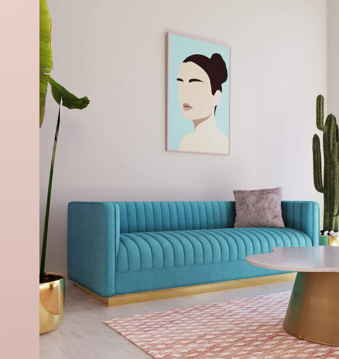 VIG Furniture VGRH-RHS-SF-506-BLU Divani Casa Oneida Modern Blue Velvet Sofa