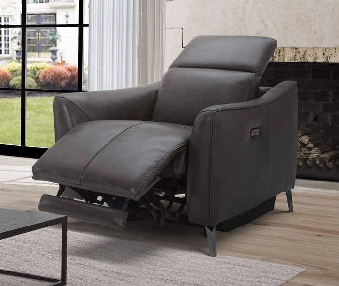 VIG Furniture VGKMPRARIE-CH Divani Casa Prairie Dark Grey Leather Electric Recliner Chair With Electric Headrest