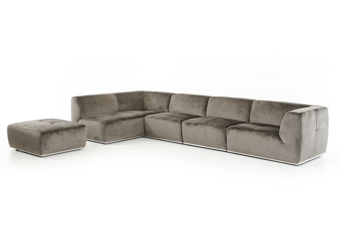 Divani Casa Hawthorn Modern Grey Fabric Sectional Sofa And Ottoman