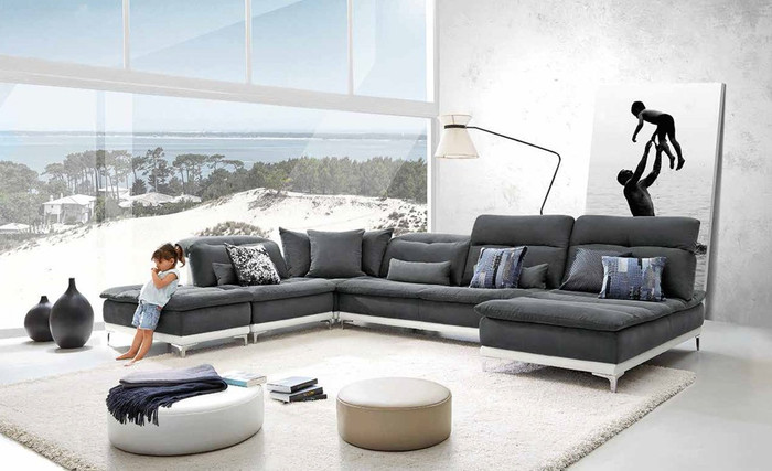 David Ferrari Horizon Modern Grey Fabric &Amp; Leather Sectional Sofa