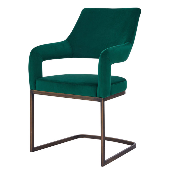 New Pacific Direct Raquel Kd Velvet Fabric Dining Side Chair Rubbed Gold Legs, Jade Green - Set Of 4 1060010-362