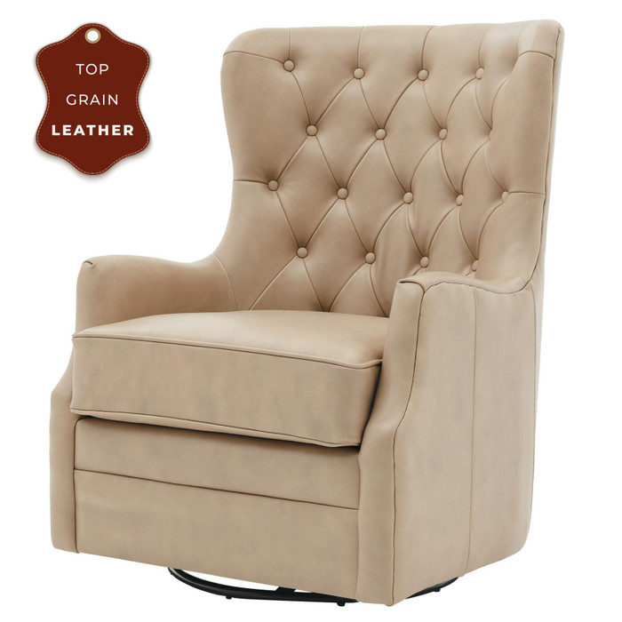 New Pacific Direct Anthony Top Grain Leather Swivel Rocker Tufted Chair 1900151-427