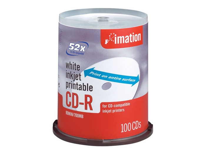 IMN17334 Imation Cd-R Write Once 100Pk 52X Ink Print White By Arlington