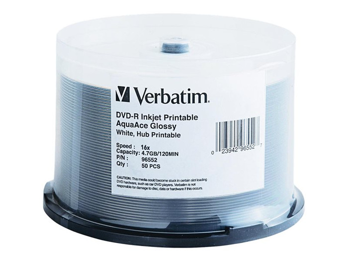 VER96552 Verbatim Dvd-R White Inkjt 50Pk 4.7Gb/16X Aquaace By Arlington