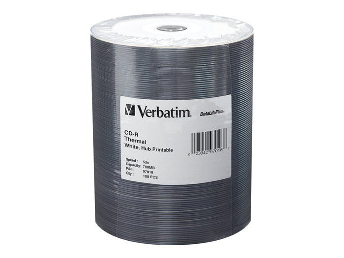 VER97018 Verbatim Cd-R Dl+Trm Hub 100Pk 700Mb/52X Tape-White By Arlington