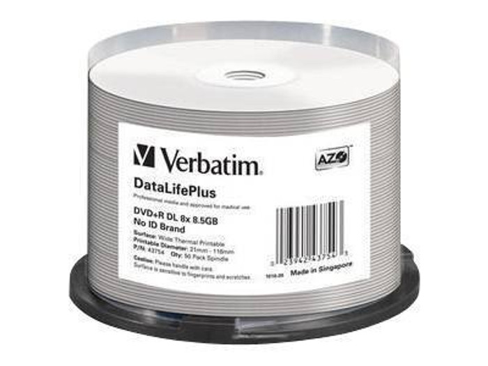 VER43754 Verbatim Dvd+R Dl Dl+ 50Pk 8.5Gb/8X Thermal White By Arlington