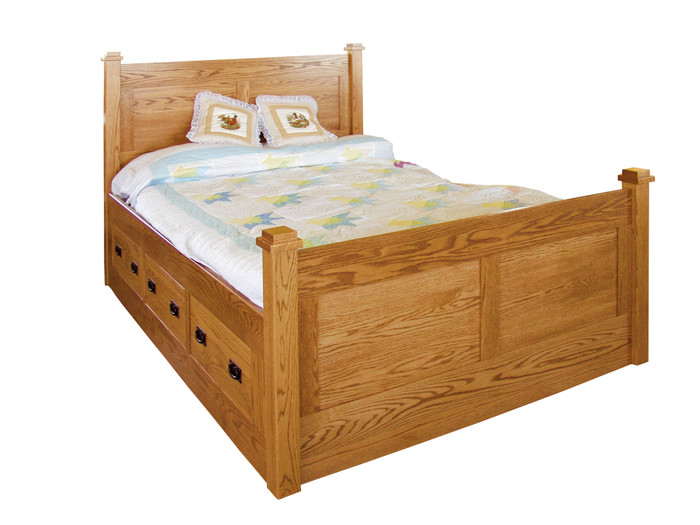 SB5533Q Deluxe Storage Bed - Queen Red Oak & Brown Maple By J.Miller Woodworking