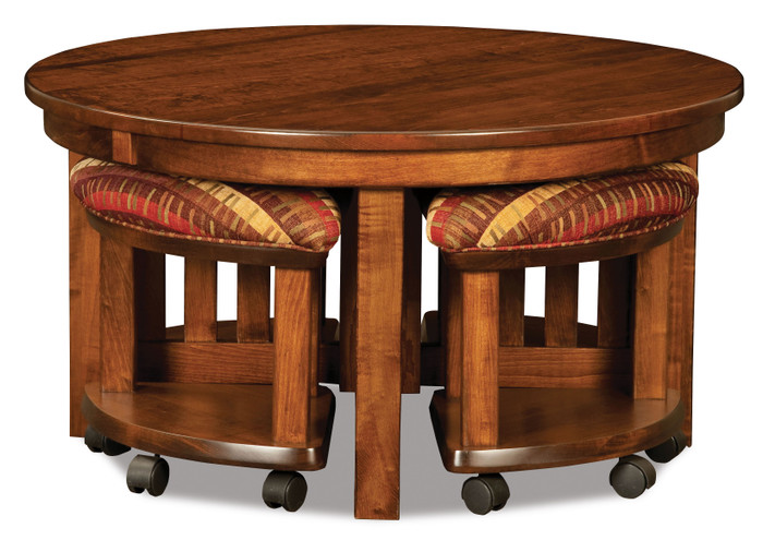 AJW5RD Five Piece Round Table Bench Set By A&J Woodworking