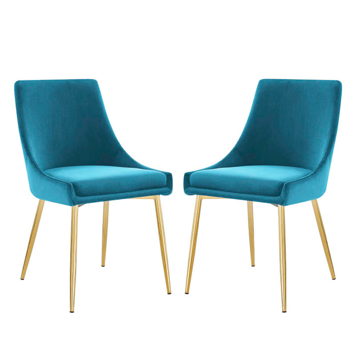 EEI-3808-GLD-BLU Viscount Performance Velvet Dining Chairs - Set Of 2 By Modway