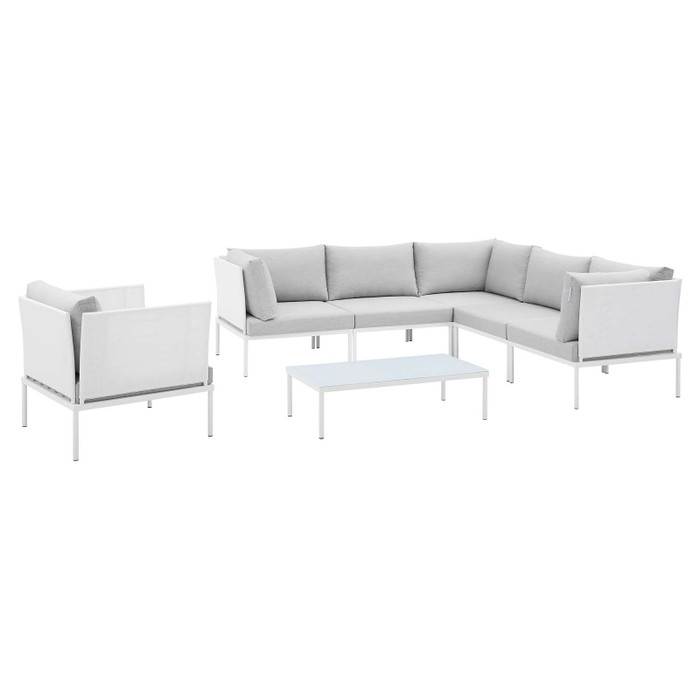 EEI-4936-WHI-GRY-SET Harmony 7-Piece Sunbrella Outdoor Patio Aluminum Sectional Sofa Set By Modway