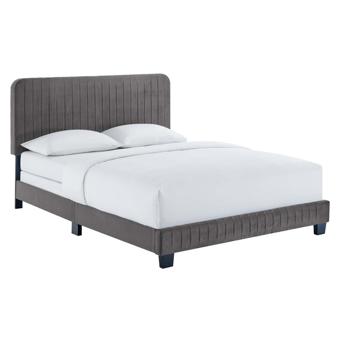MOD-6332-GRY Celine Channel Tufted Performance Velvet Twin Bed By Modway